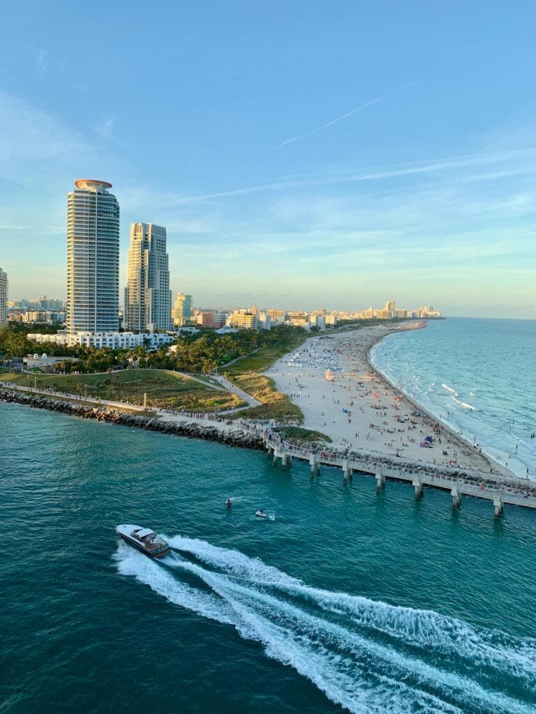Aerial view of South Pointe Pier and Miami Beach