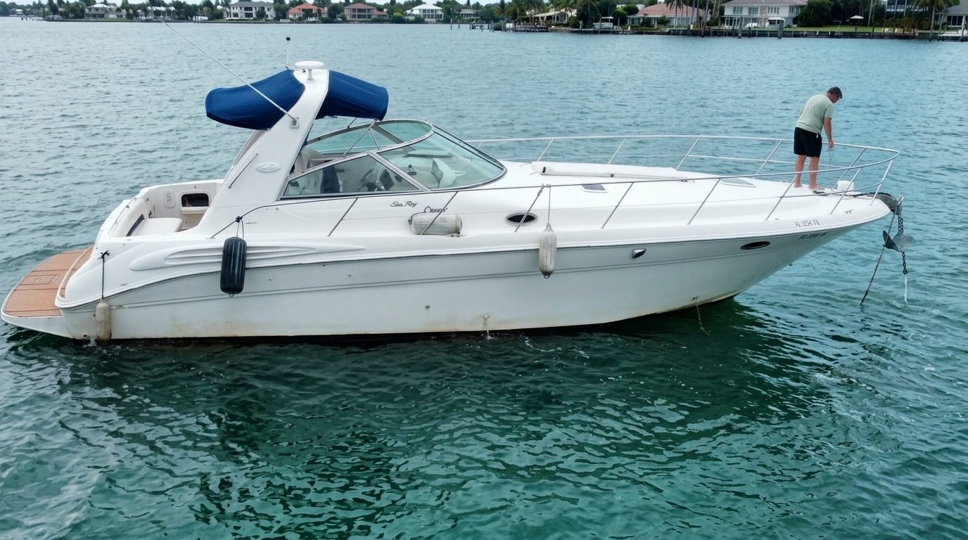 45' Sea Ray Sundancer anchored on Biscayne Bay