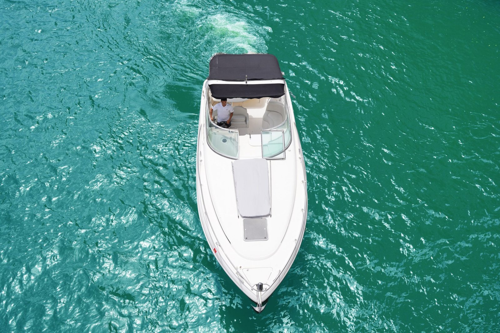 Aerial view of the Chaparral Signature 34' cruising Biscayne Bay