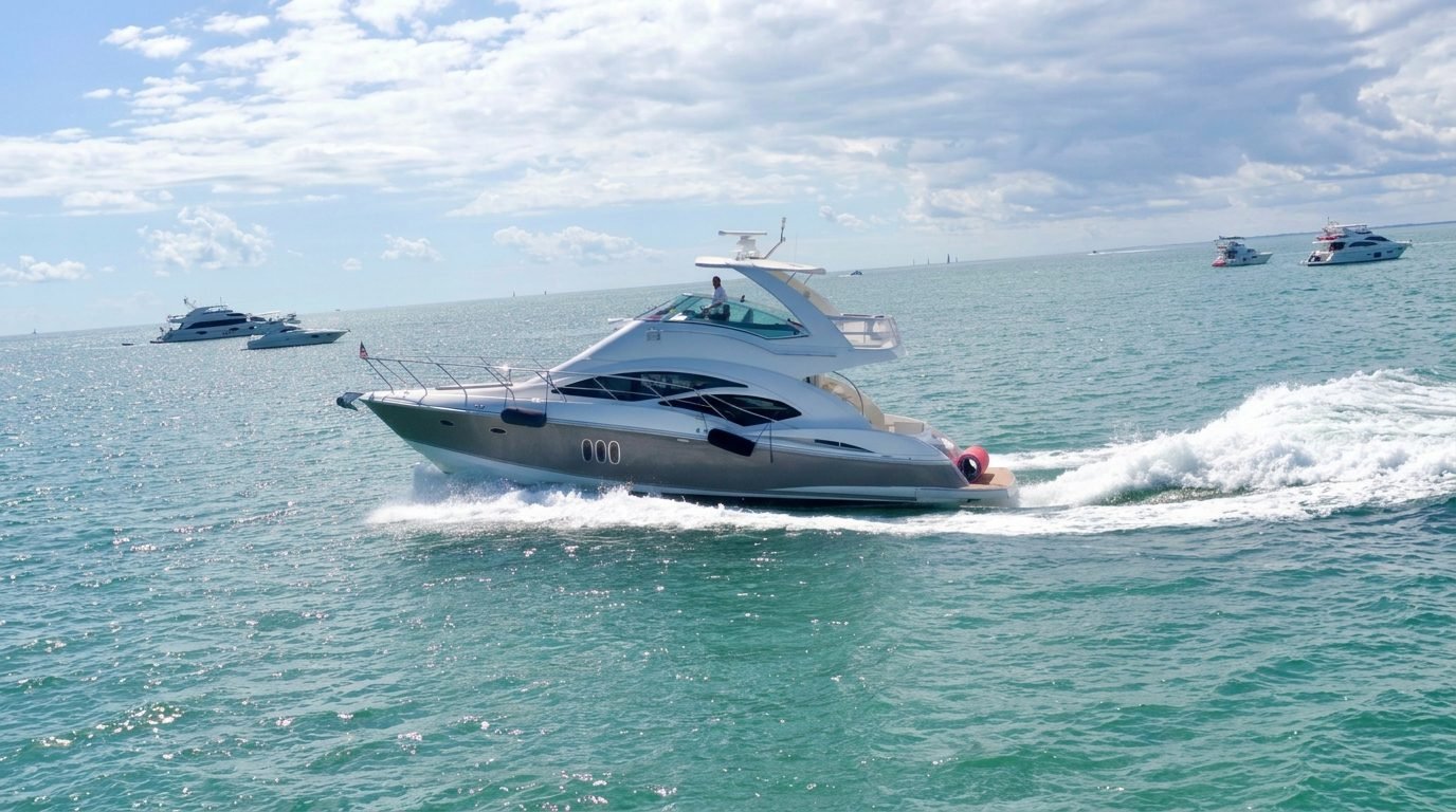 Remedy 50' Cruiser Sport Flybridge cruising off Miami