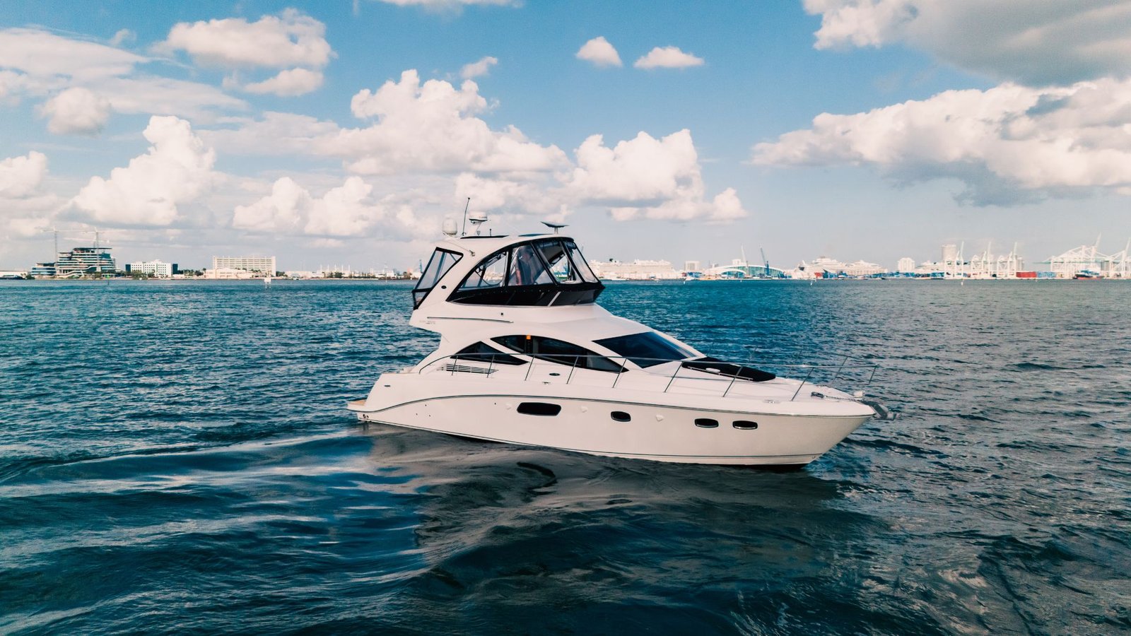 Sail La Vie, 50' Sea Ray Express Bridge, cruising Biscayne Bay